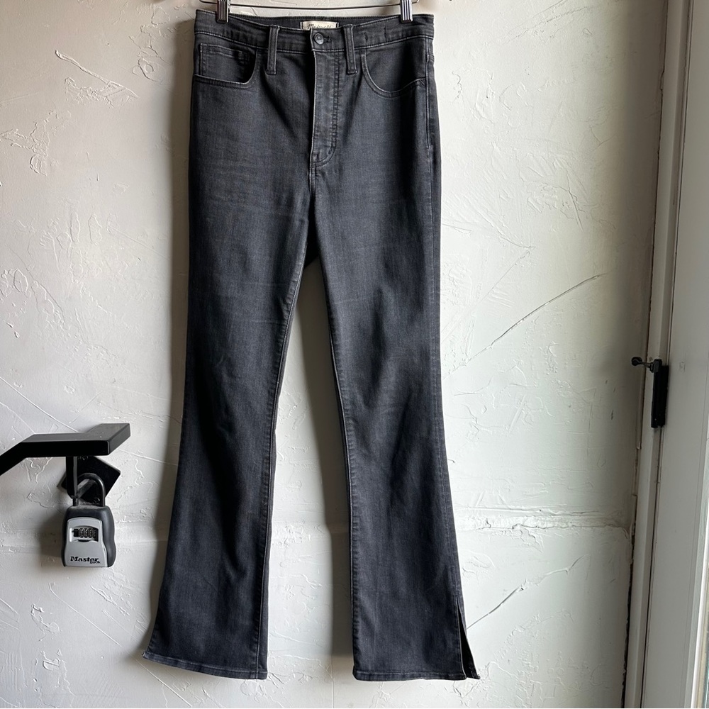 Madewell Roadtripper Skinny Flare Split Hem Y2K Washed Black Jeans Sz 28